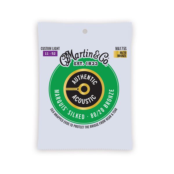Martin Authentic Acoustic Marquis® Silked Guitar Strings Phosphor Bronze - (MA175S) Custom Light 11-52