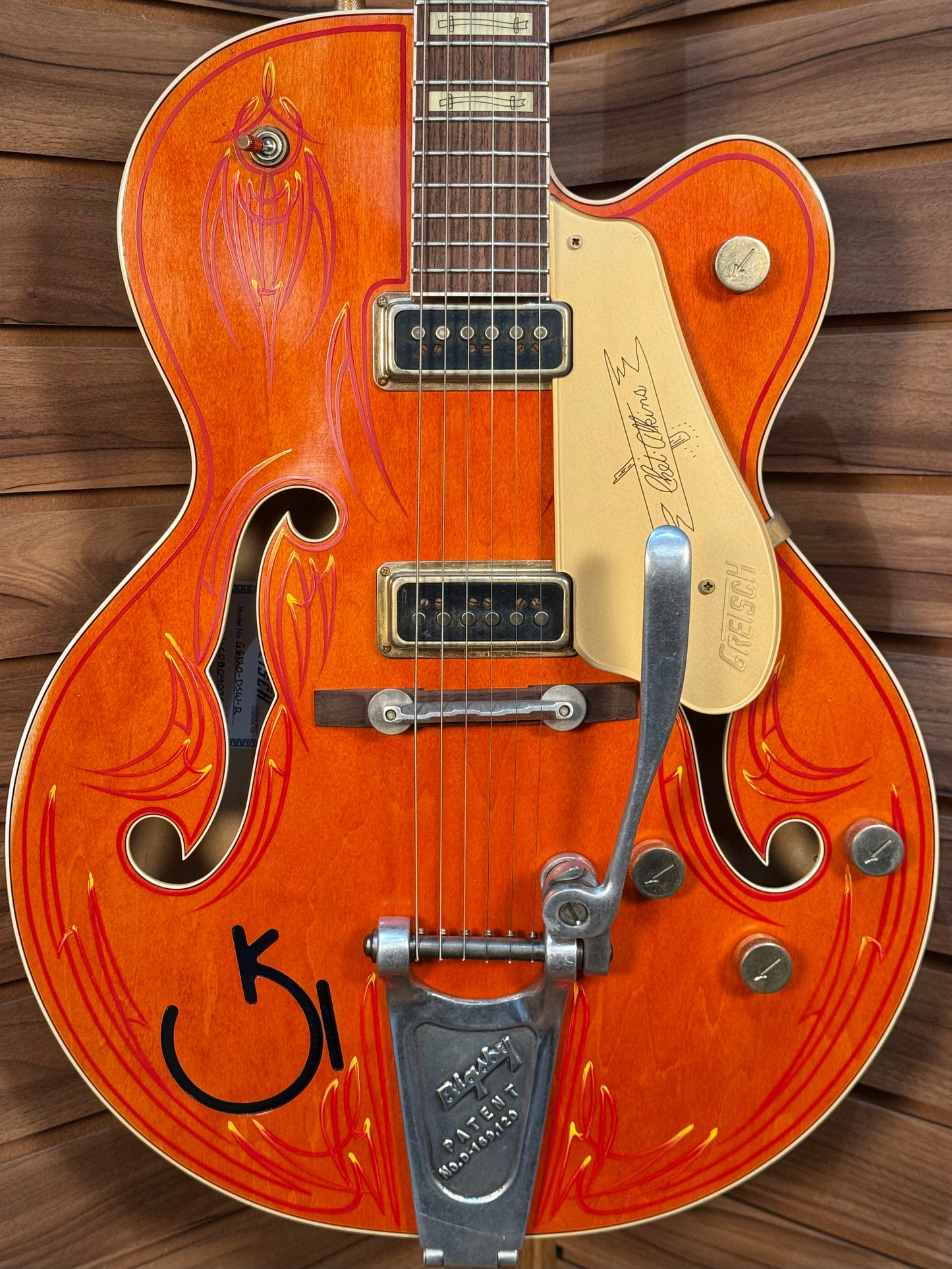 Gretsch Stephen Stern Master Built G6120-DSW-R Junior Bo Huff - Orange Pinstriped