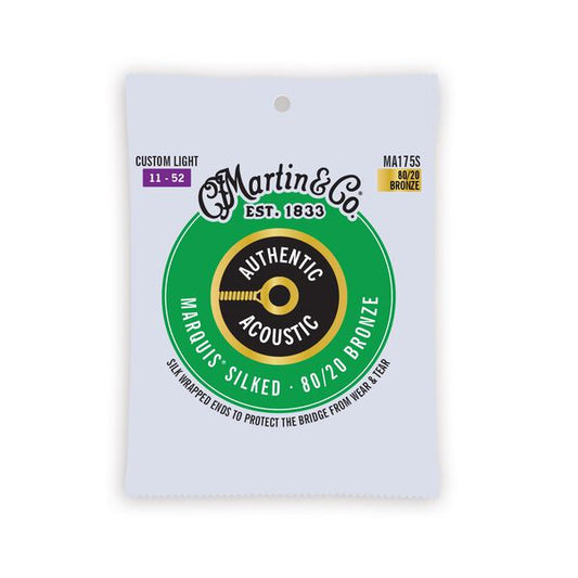 Martin Authentic Acoustic Marquis® Silked Guitar Strings Phosphor Bronze - (MA175S) Custom Light 11-52