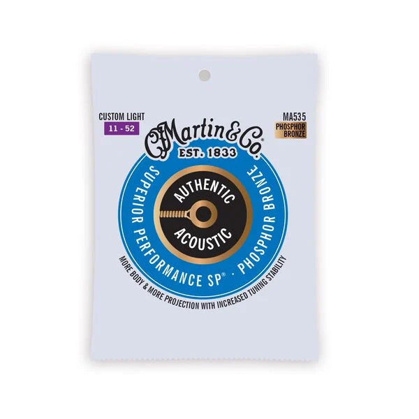 Martin Authentic Acoustic SP® Guitar Strings Phosphor Bronze - (MA525) Custom Light 11-52
