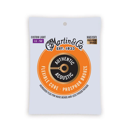 Martin Authentic Acoustic Flexible Core Guitar Strings Phosphor Bronze - (MA535FX) Custom Light 011-052
