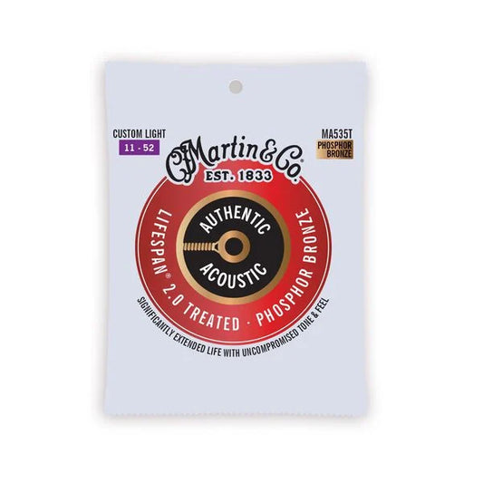 Martin Authentic Acoustic Lifespan® 2.0 Guitar Strings Phosphor Bronze - (MA535T) Custom Light 11-52