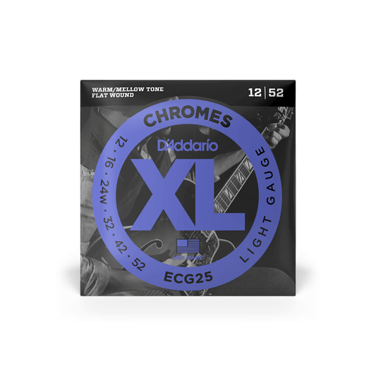 D'Addario ECG25 Chromes Flat Wound Light Electric Guitar Strings - 12-52