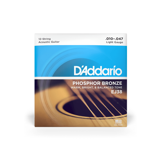 D'Addario EJ38 12-String Phosphor Bronze Acoustic Guitar Strings- Light 10-47