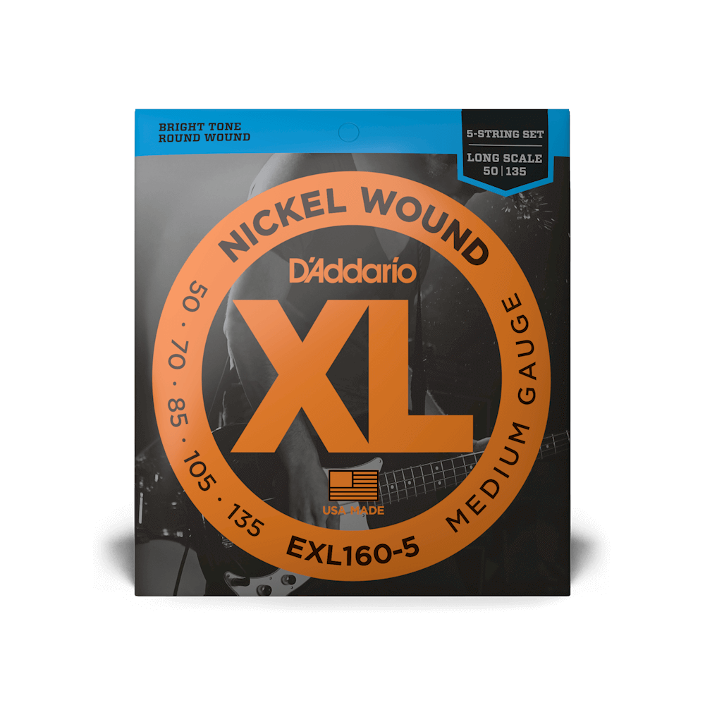 D'Addario EXL160-5 Nickel Wound Medium Long Scale 5-String Bass Strings - 50-135